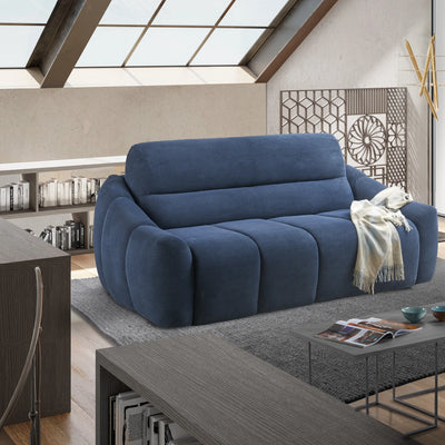 Divano letto Ares in tessuto blu in soggiorno