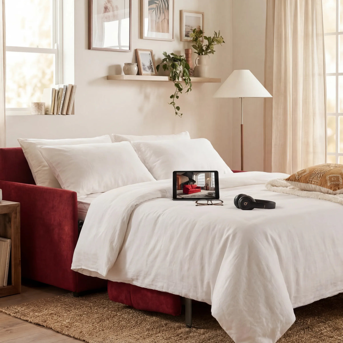 Divano letto Nox aperto, letto matrimoniale